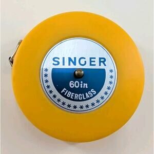 Vintage SINGER Retractable Tape Measure 60in Fiberglass Yellow RARE Sewing...